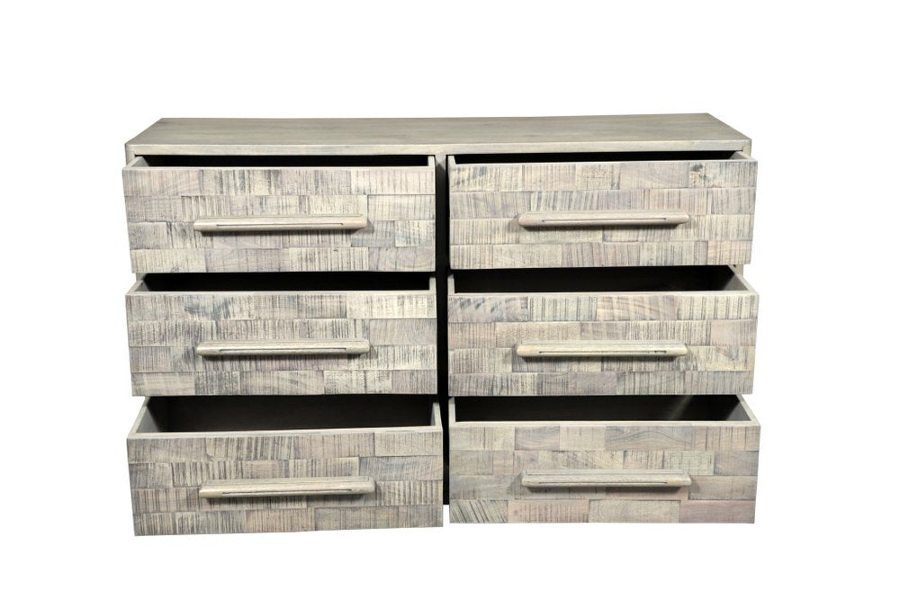 Gray Solid Wood Six Drawer Dresser - 57-inch