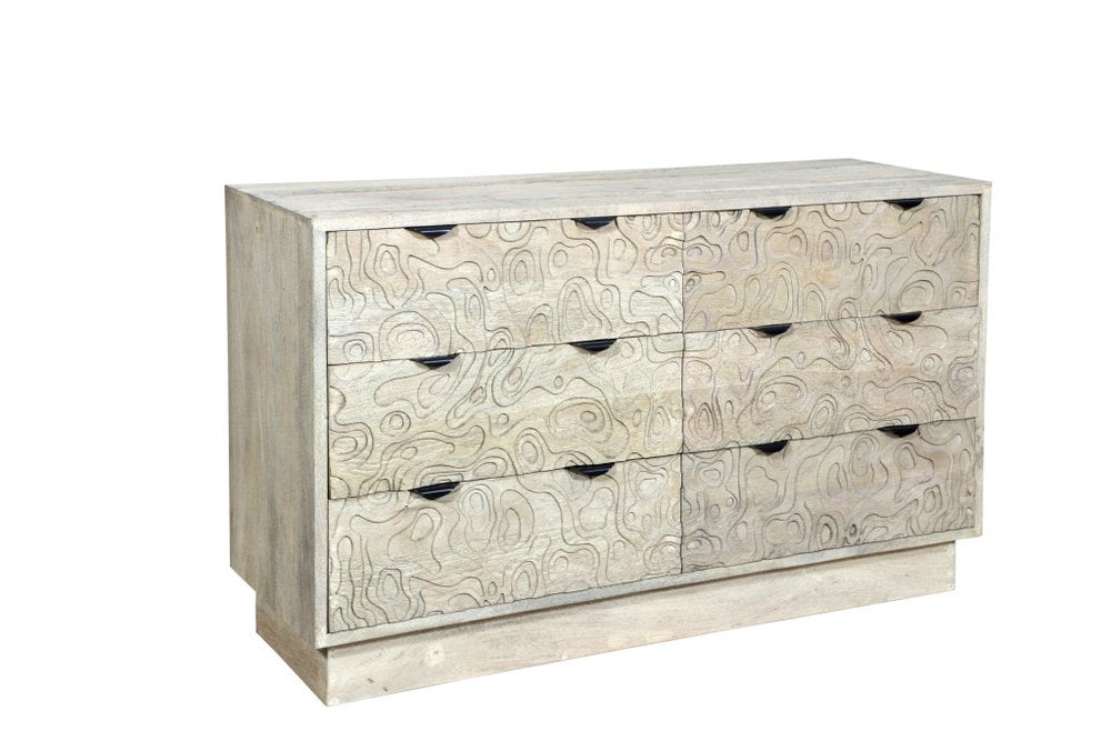 Gray Carved Geometric Solid Wood Six Drawer Dresser - 57-inch