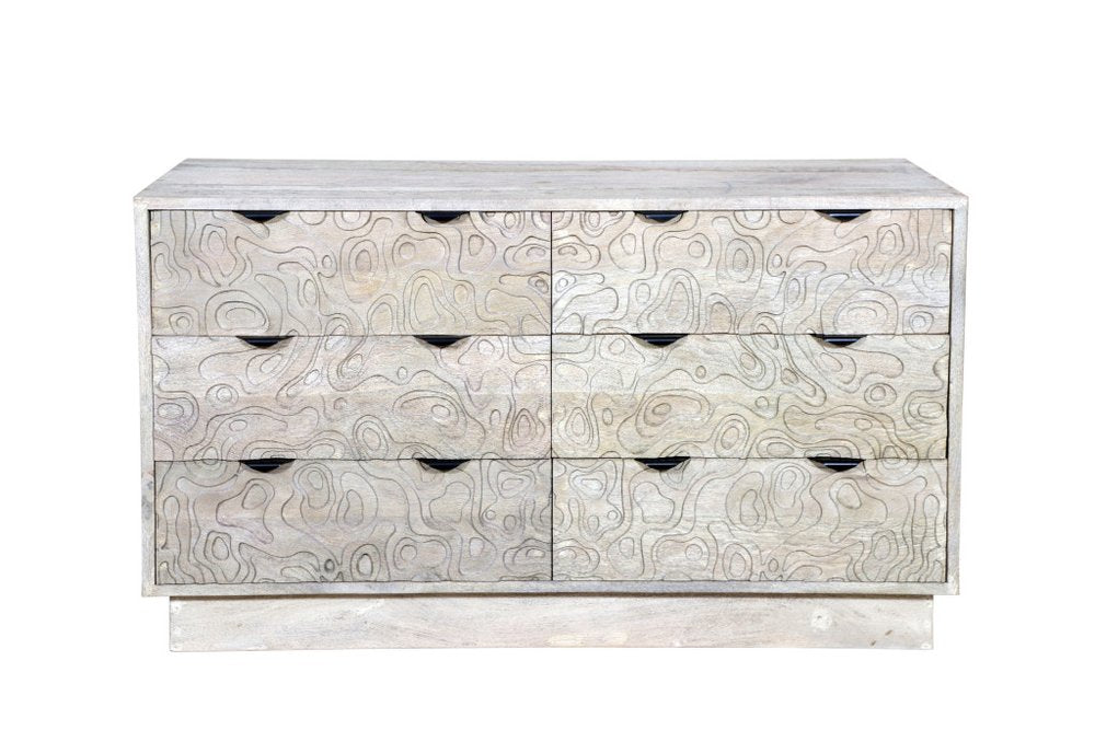Gray Carved Geometric Solid Wood Six Drawer Dresser - 57-inch