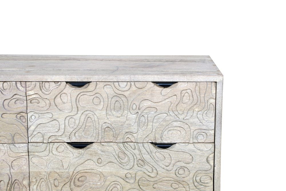 Gray Carved Geometric Solid Wood Six Drawer Dresser - 57-inch