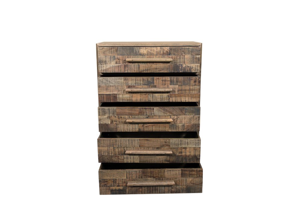 Brown Carved Geometric Solid Wood Five Drawer Dresser - 35-inch