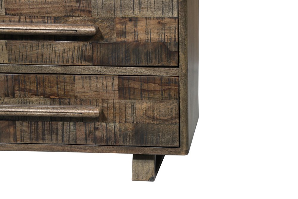 Brown Carved Geometric Solid Wood Five Drawer Dresser - 35-inch