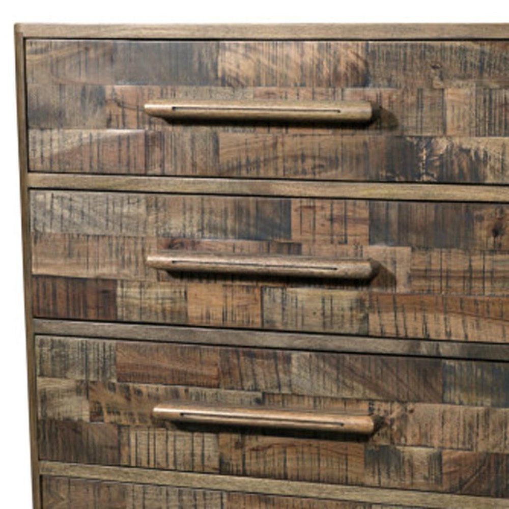 Brown Carved Geometric Solid Wood Five Drawer Dresser - 35-inch