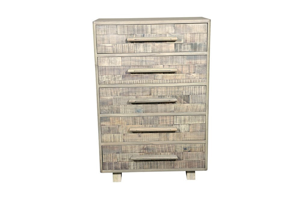 Gray Carved Geometric Solid Wood Five Drawer Dresser - 35-inch