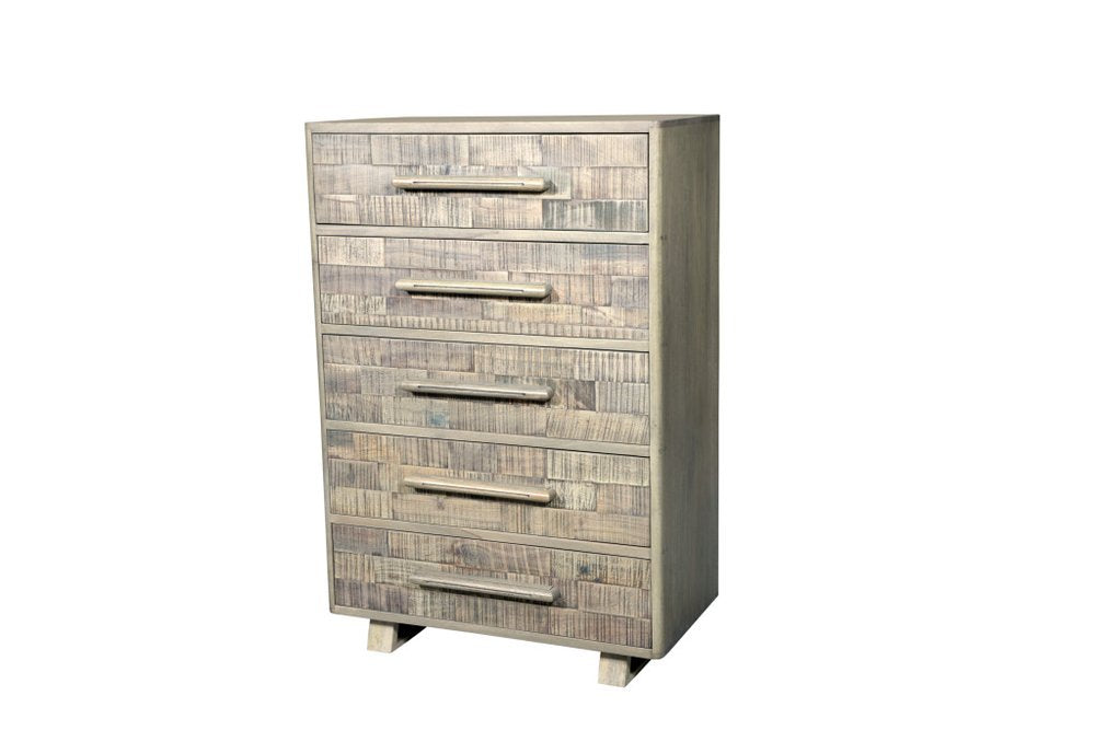 Gray Carved Geometric Solid Wood Five Drawer Dresser - 35-inch