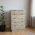 Gray Carved Abstract Solid Wood Five Drawer Dresser - 35-inch