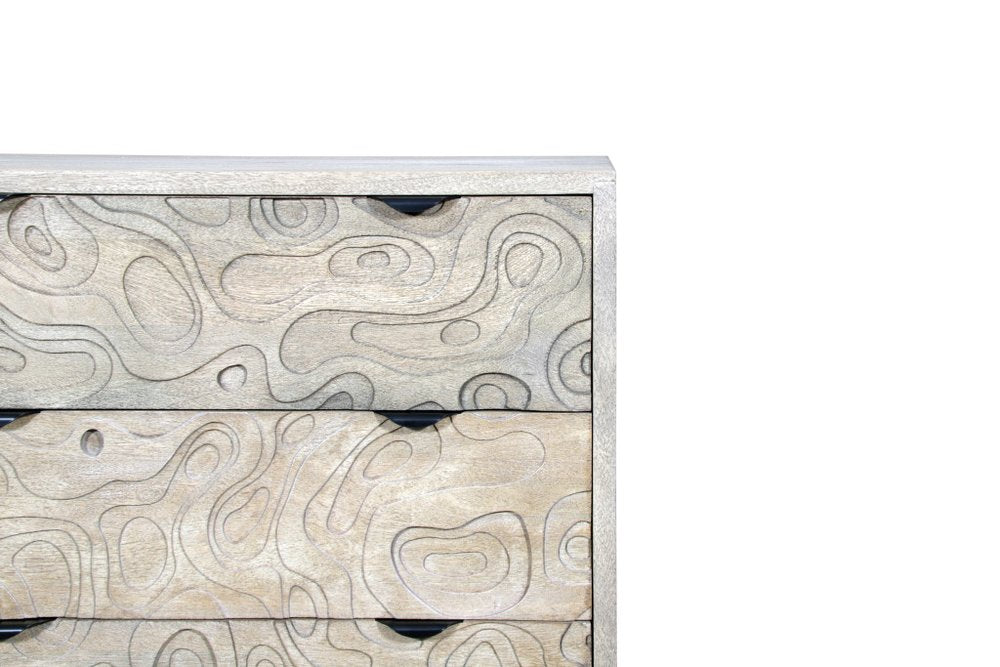 Gray Carved Abstract Solid Wood Five Drawer Dresser - 35-inch