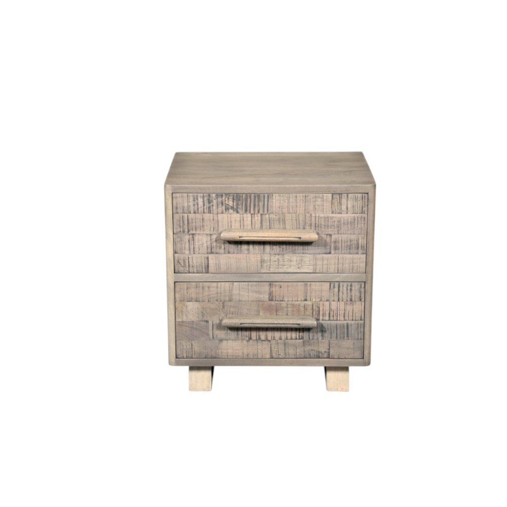 Gray Solid Wood Carved Geometric Two Drawer Nightstand - 26-inch