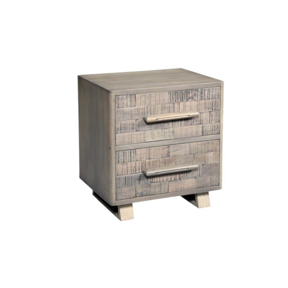Gray Solid Wood Carved Geometric Two Drawer Nightstand - 26-inch