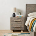 Gray Solid Wood Carved Geometric Two Drawer Nightstand - 26-inch