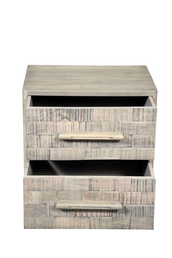 Gray Solid Wood Carved Geometric Two Drawer Nightstand - 26-inch