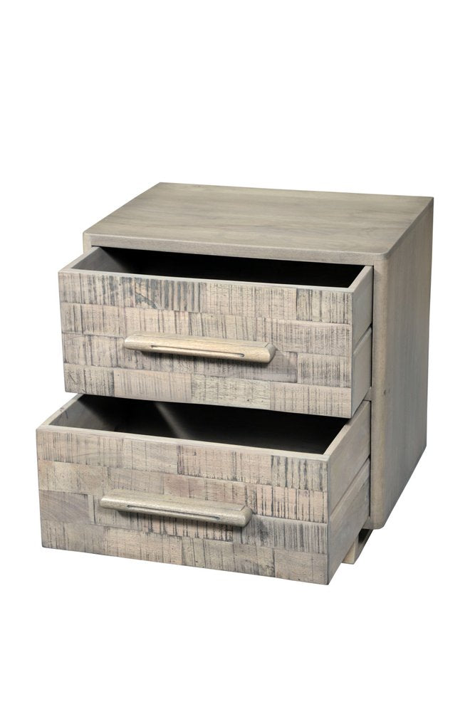 Gray Solid Wood Carved Geometric Two Drawer Nightstand - 26-inch