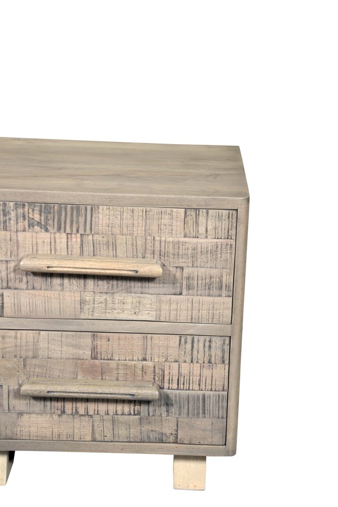 Gray Solid Wood Carved Geometric Two Drawer Nightstand - 26-inch