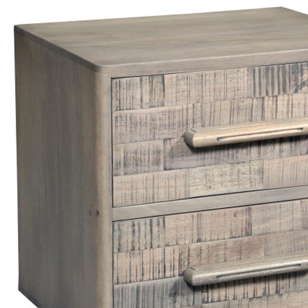 Gray Solid Wood Carved Geometric Two Drawer Nightstand - 26-inch