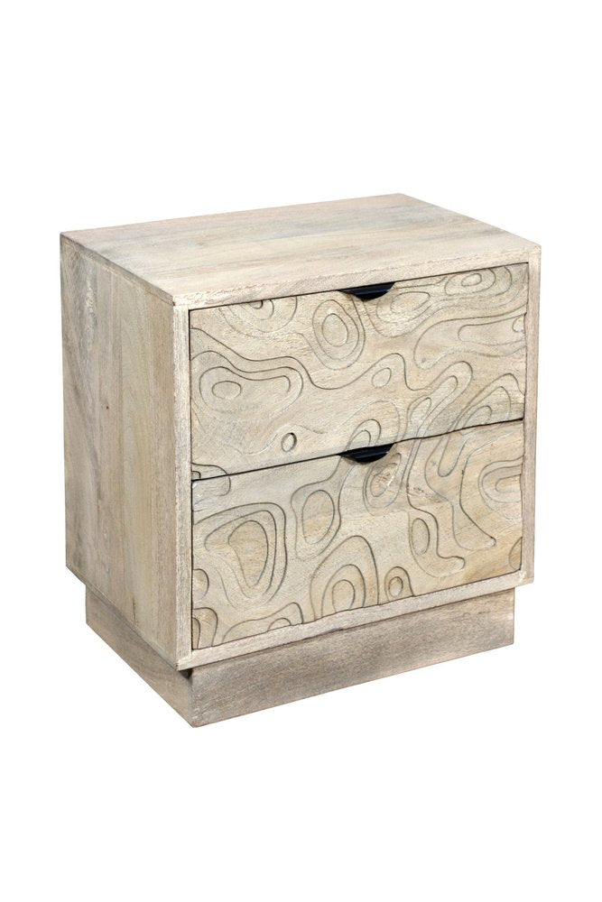 Gray Solid Wood Carved Abstract Two Drawer Nightstand - 26-inch