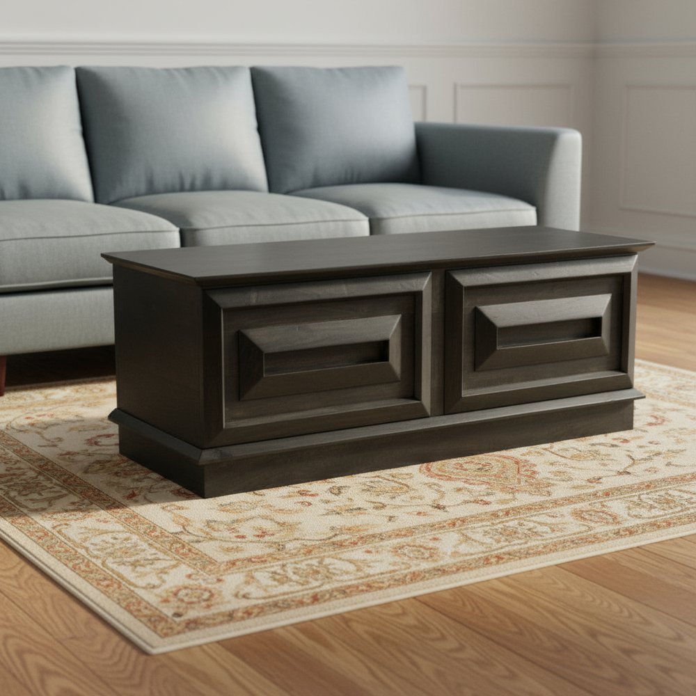 Dark Brown Solid Wood Storage Ottoman - 52-inch