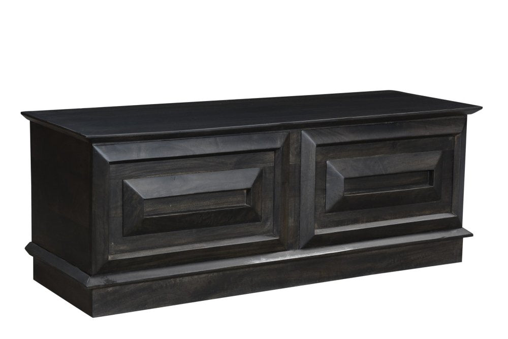 Dark Brown Solid Wood Storage Ottoman - 52-inch