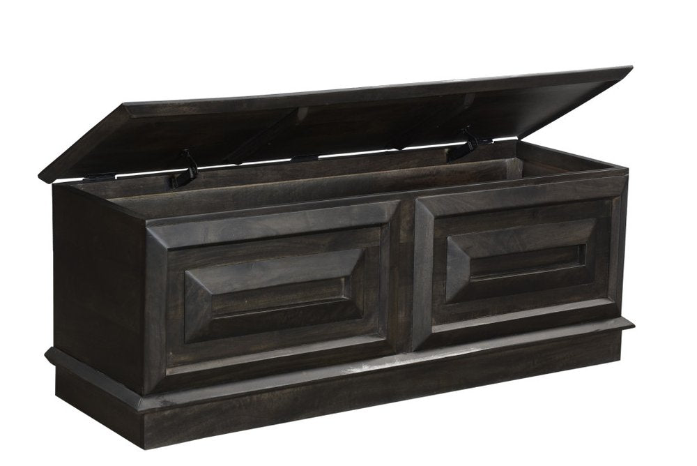 Dark Brown Solid Wood Storage Ottoman - 52-inch