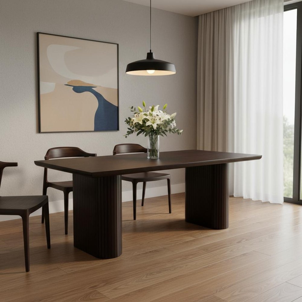 Dark Brown Wood Double Pedestal Base Dining Table - 82-inch