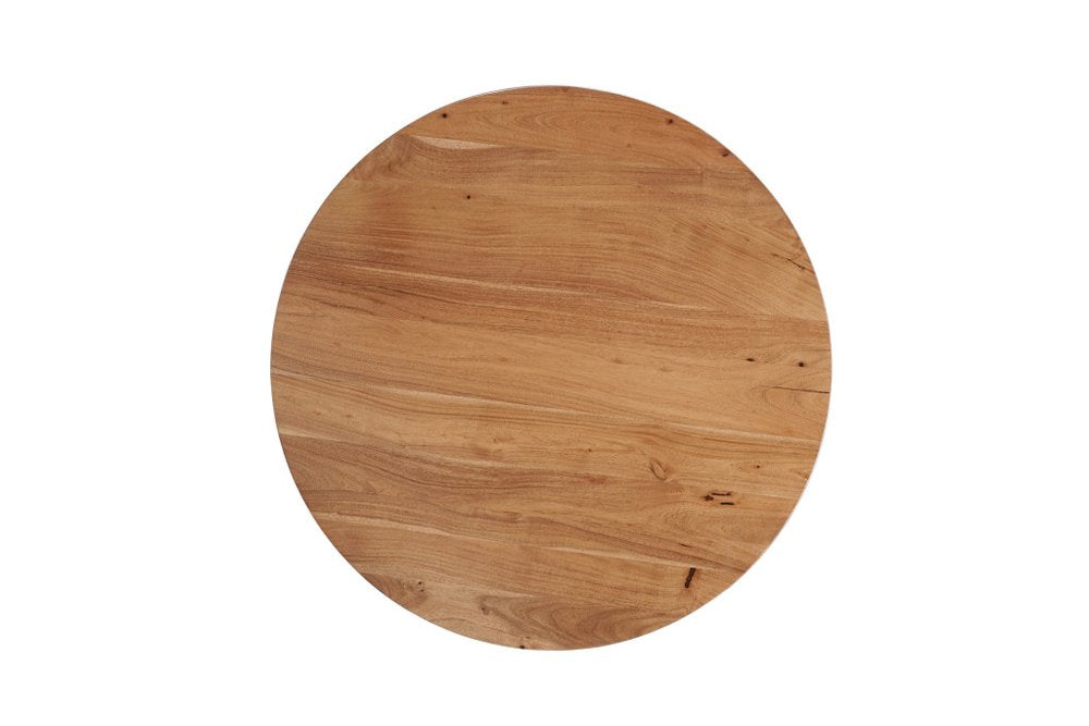 Brown and Black Solid Wood and Iron Round Cross Legs Coffee Table