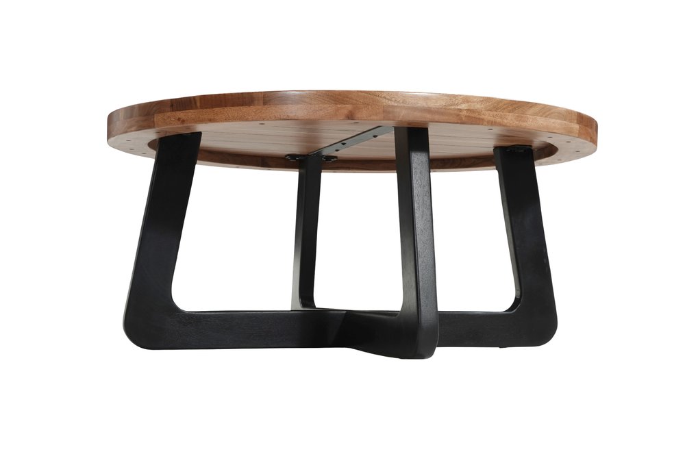 Brown and Black Solid Wood and Iron Round Cross Legs Coffee Table