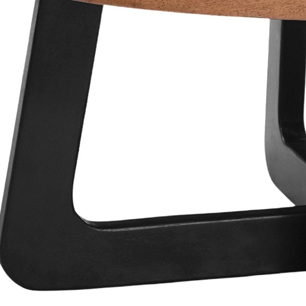 Brown and Black Solid Wood and Iron Round Cross Legs Coffee Table