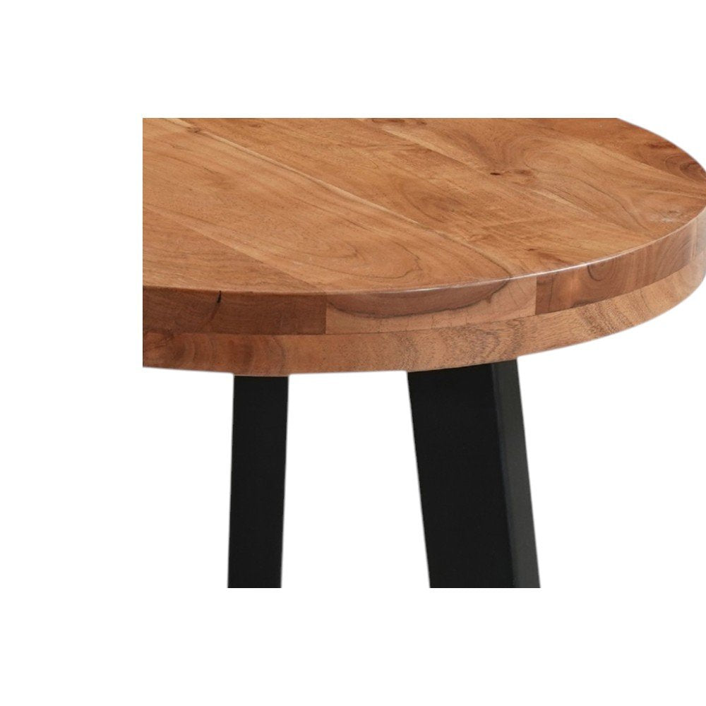 Brown and Black Solid Wood and Iron Round Cross Legs End Table