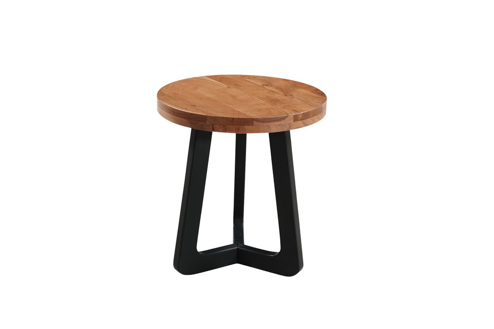 Brown and Black Solid Wood and Iron Round Cross Legs End Table