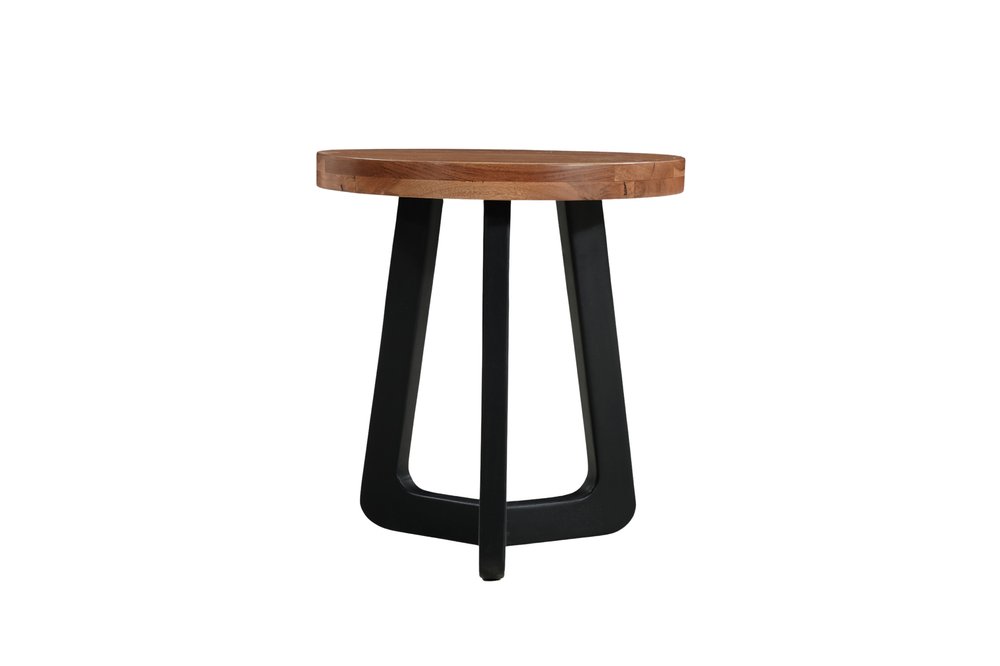 Brown and Black Solid Wood and Iron Round Cross Legs End Table