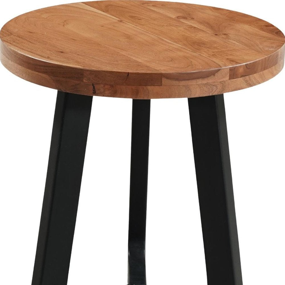 Brown and Black Solid Wood and Iron Round Cross Legs End Table