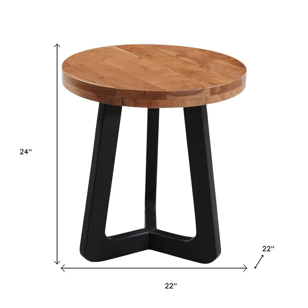 Brown and Black Solid Wood and Iron Round Cross Legs End Table