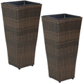 Set of Two 11 X 11 Brown Heavy Duty Plastic Square Pot Planter