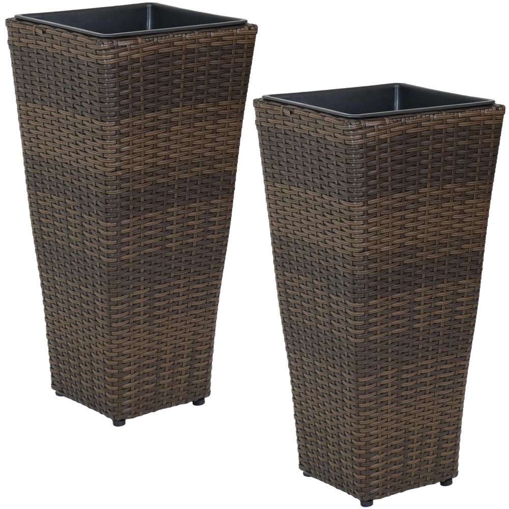 Set of Two 11 X 11 Brown Heavy Duty Plastic Square Pot Planter