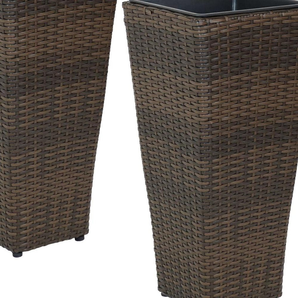 Set of Two 11 X 11 Brown Heavy Duty Plastic Square Pot Planter