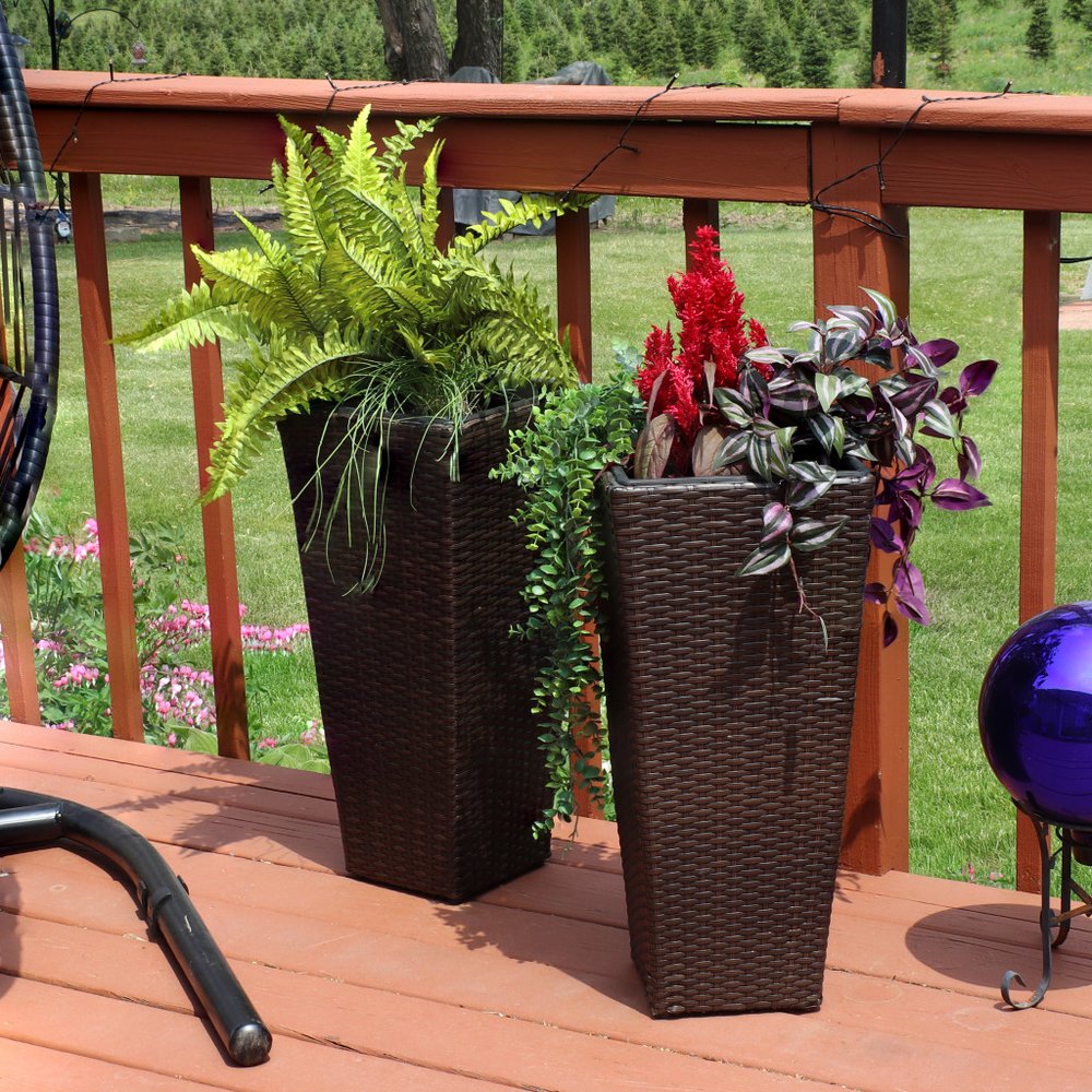 Set of Two 11 X 11 Brown Heavy Duty Plastic Square Pot Planter