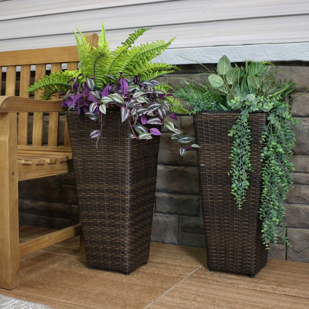 Set of Two 11 X 11 Brown Heavy Duty Plastic Square Pot Planter