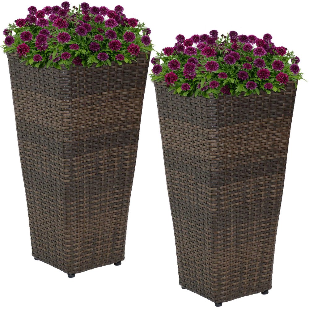 Set of Two 11 X 11 Brown Heavy Duty Plastic Square Pot Planter