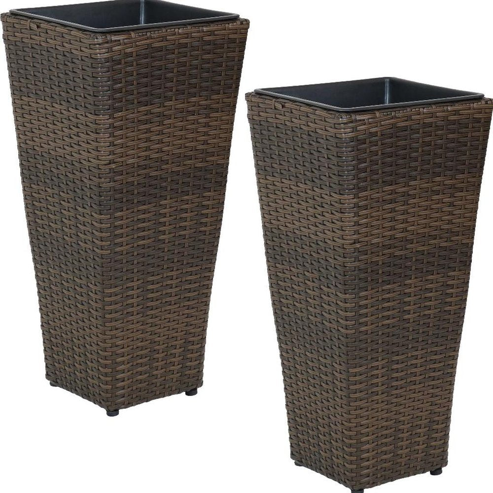 Set of Two 11 X 11 Brown Heavy Duty Plastic Square Pot Planter