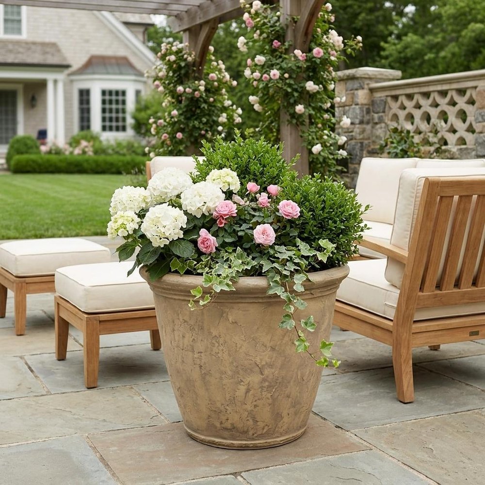 Beige Heavy Duty Plastic Round Pot Planter - 20 X 24-inch