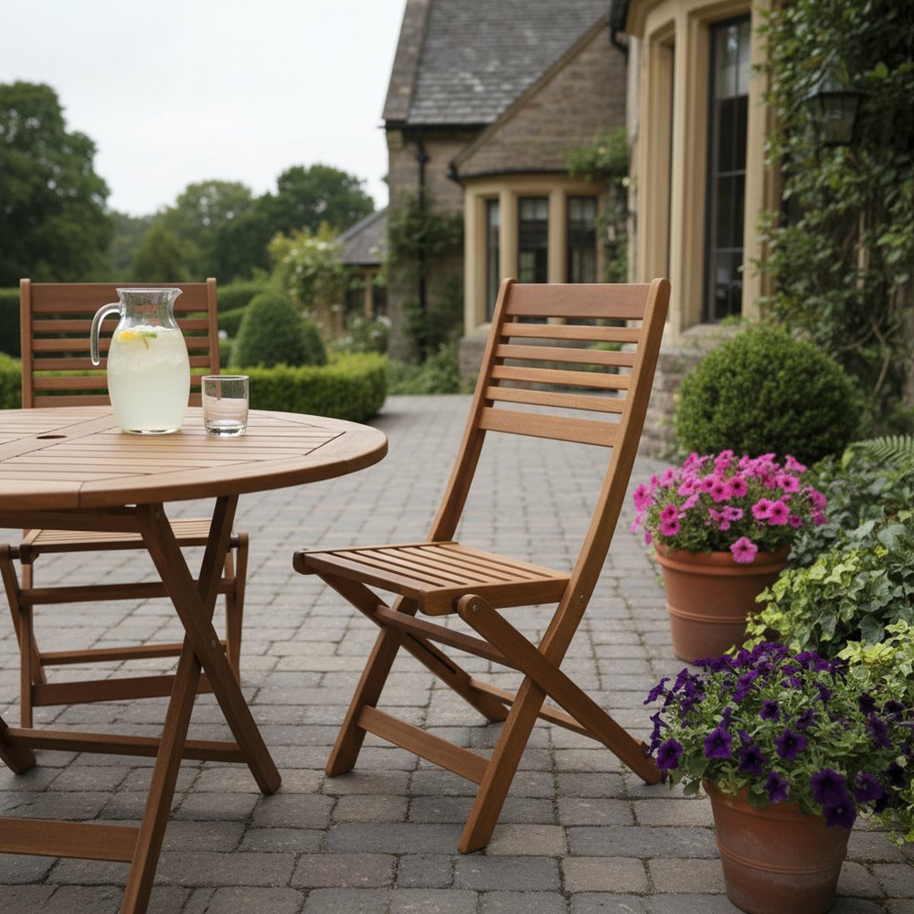 Set of Two Brown Solid Wood Outdoor Folding Accent Chairs