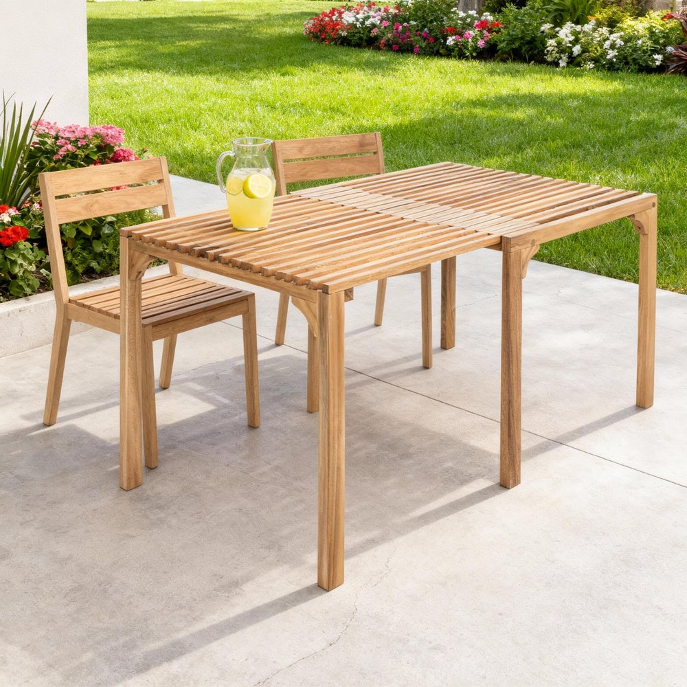 Natural Solid Wood Extendable Outdoor Dining Table - 60-inch