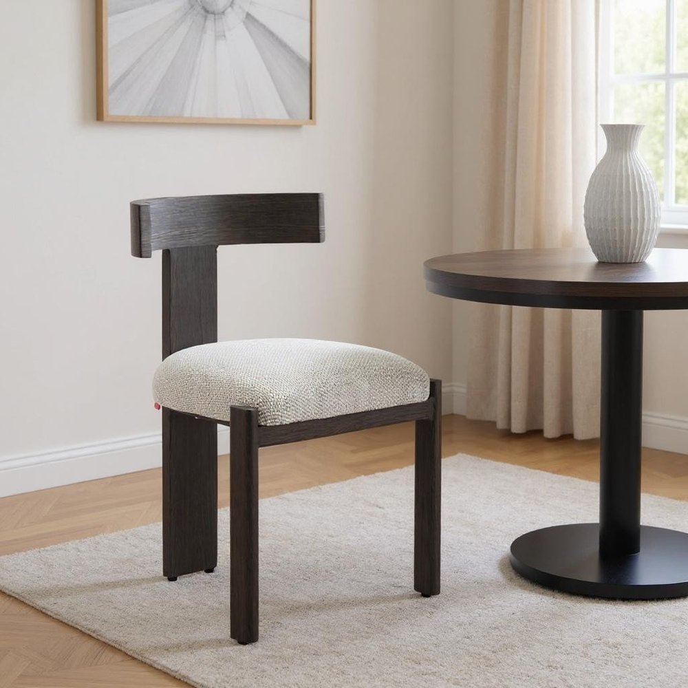 Beige and Black Olefin Open Back Dining Side Chair