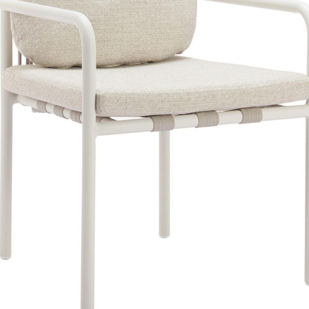 Set of Two Beige and White Slipcovered Dining Arm Chairs