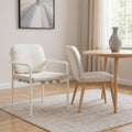 Set of Two Beige and White Slipcovered Dining Arm Chairs