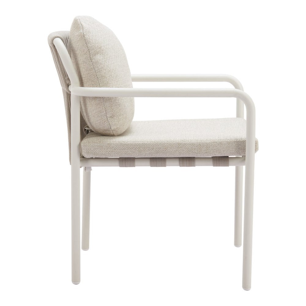 Set of Two Beige and White Slipcovered Dining Arm Chairs