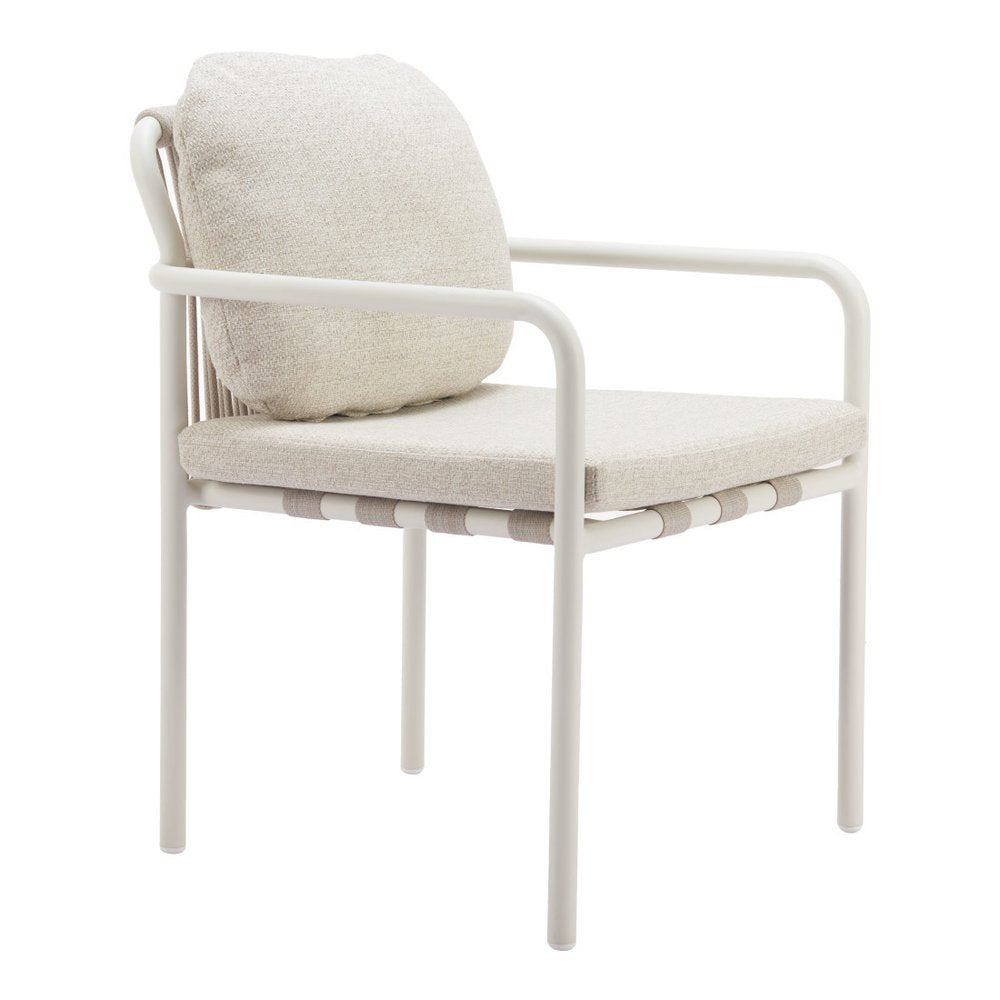 Set of Two Beige and White Slipcovered Dining Arm Chairs