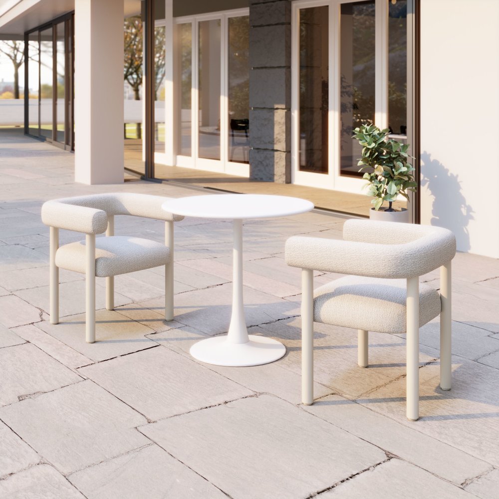 Set of Two White Open Back Dining Arm Chairs