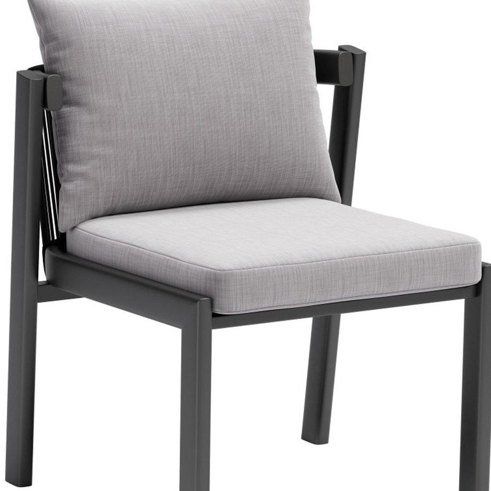 Set of Two Gray and Black Slipcovered Dining Side Chairs