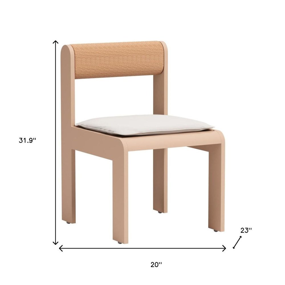 Set of Two White and Natural Slipcovered Open Back Dining Side Chairs