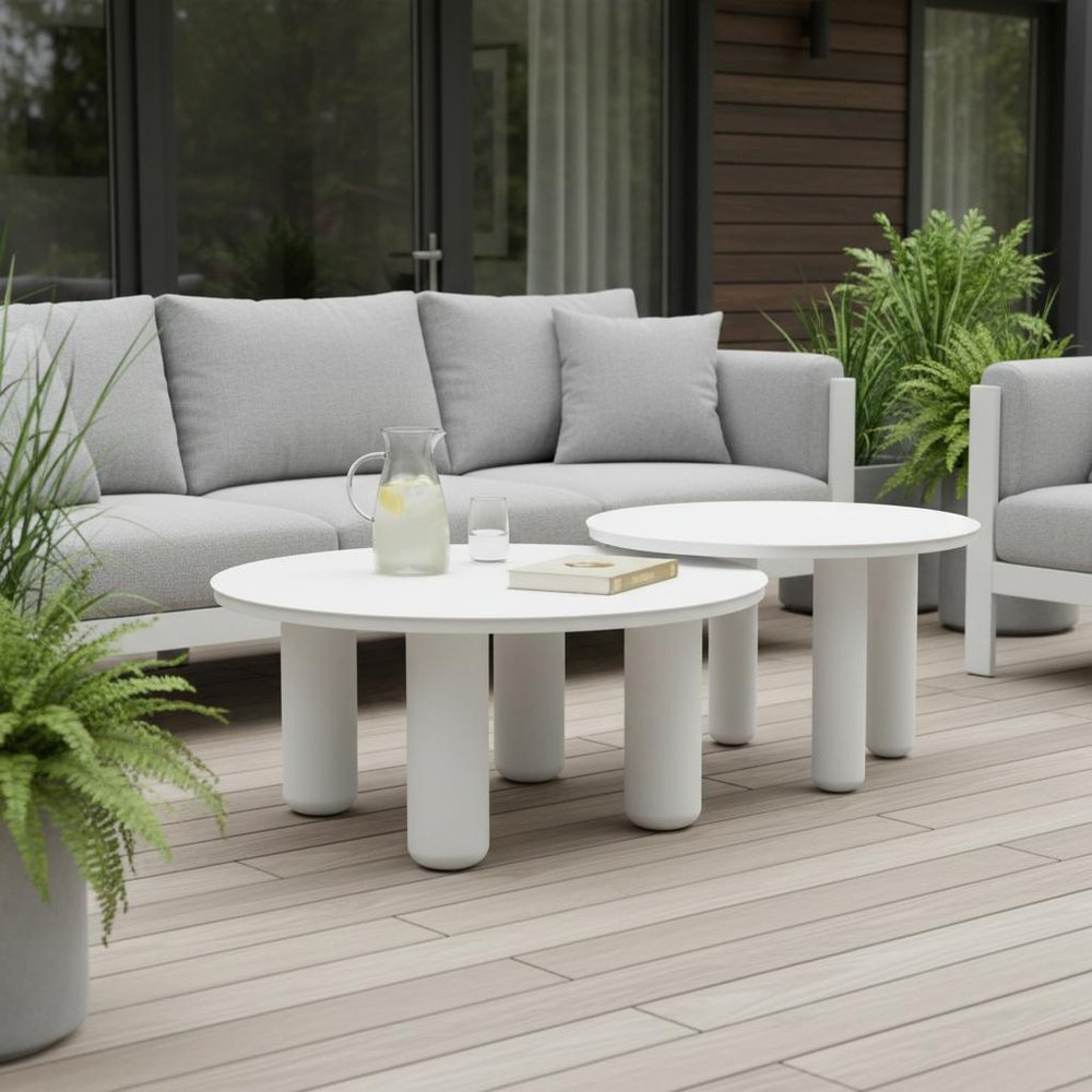 White Rounded Aluminum Outdoor Coffee Table - 34-inch